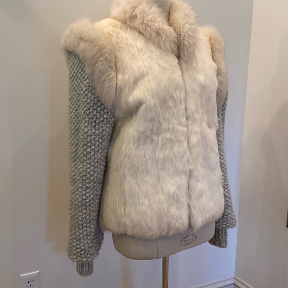Niki Vintage Woman’s Off White Fur w Gray Textured Knit Sleeves 80’z Retro / M - Picture 3 of 8